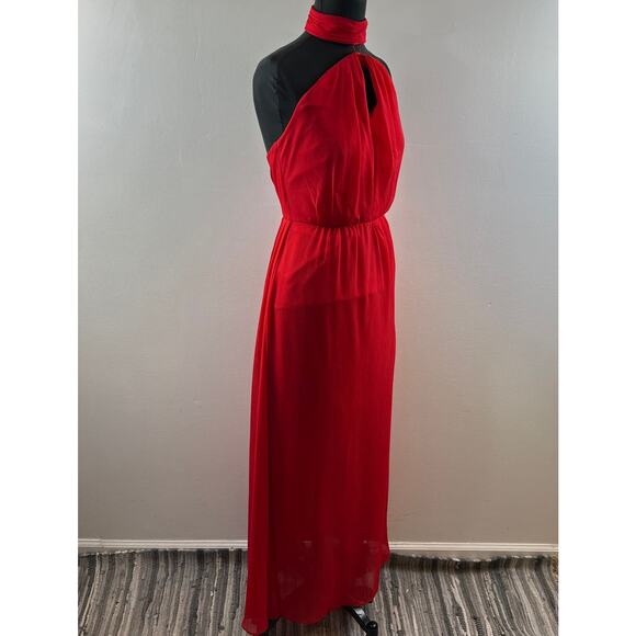 White by Vera Wang Red Evening Gown Sleeveless Choker Neckline Maxi Size 2 - Picture 5 of 9